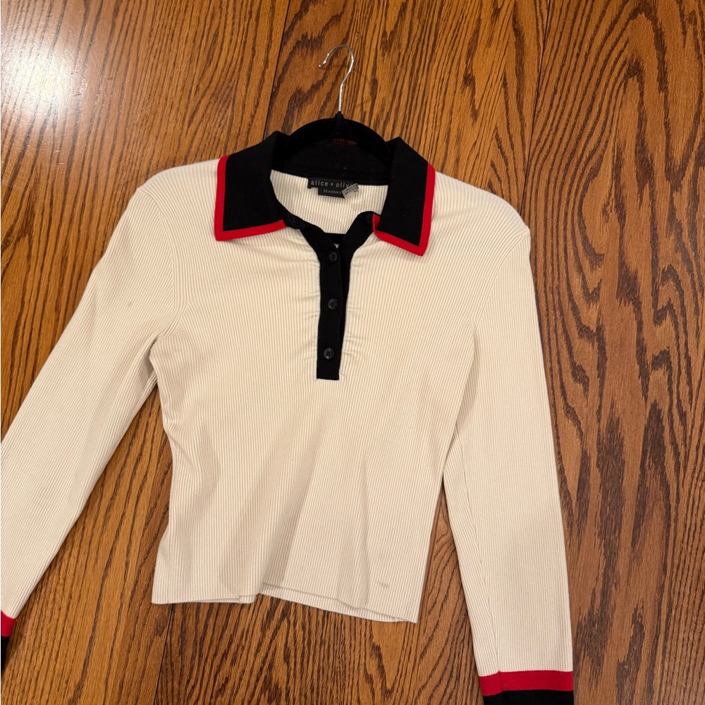 Alice + Olivia Ribbed Polo Sweater